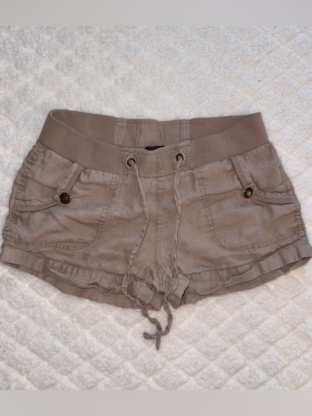 bebe Y2K Women's Taupe Drawstring Low Waisted Shorts
